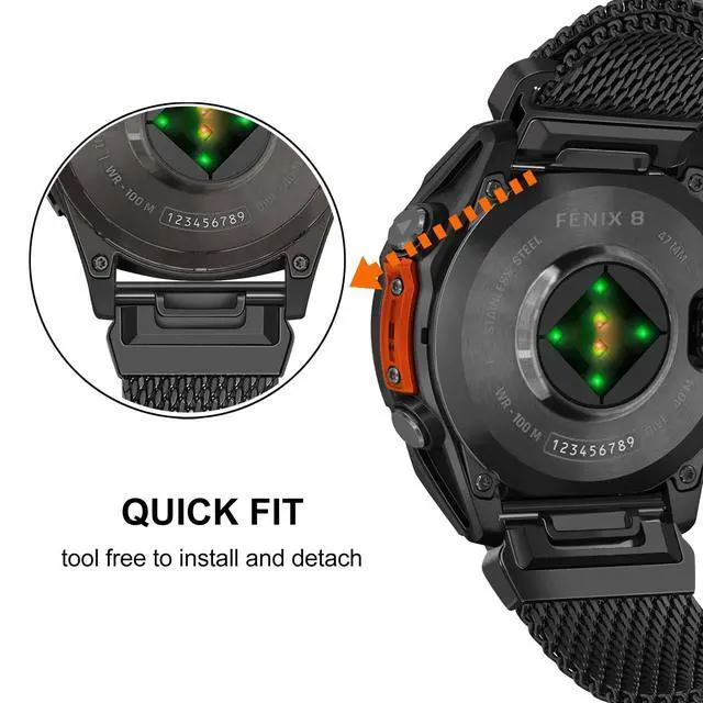 Alt view image 4 of 7 - Band for Fenix 8 47mm / E / 7/6 Pro / 5 Plus Men, 22mm Quick Fit Stainless Steel Strap Rugged Milanese Magnetic Bands for Garmin Instinct 3 45mm / Epix Pro (Gen 2) 47mm
