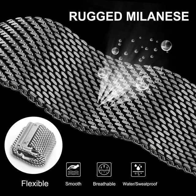 Alt view image 3 of 7 - Band for Fenix 8 47mm / E / 7/6 Pro / 5 Plus Men, 22mm Quick Fit Stainless Steel Strap Rugged Milanese Magnetic Bands for Garmin Instinct 3 45mm / Epix Pro (Gen 2) 47mm