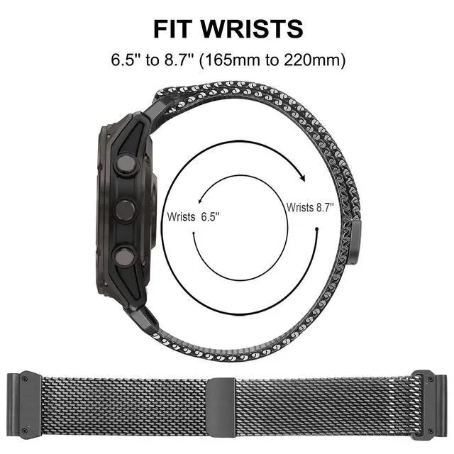 Alt view image 6 of 7 - Band for Fenix 8 47mm / E / 7/6 Pro / 5 Plus Men, 22mm Quick Fit Stainless Steel Strap Rugged Milanese Magnetic Bands for Garmin Instinct 3 45mm / Epix Pro (Gen 2) 47mm
