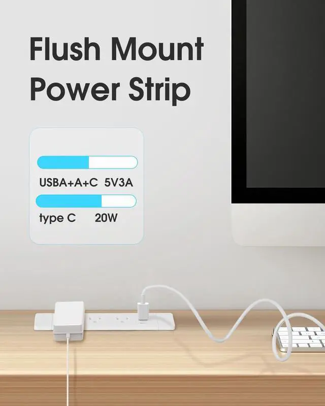Alt view image 5 of 6 - Recessed Power Strip, Drawer Outlet with USB C PD20W Fast Charger Station | Recessed Outlet, Spring Power Cable for Cabinets,Conference Rooms, Office Tables, Furniture (White)