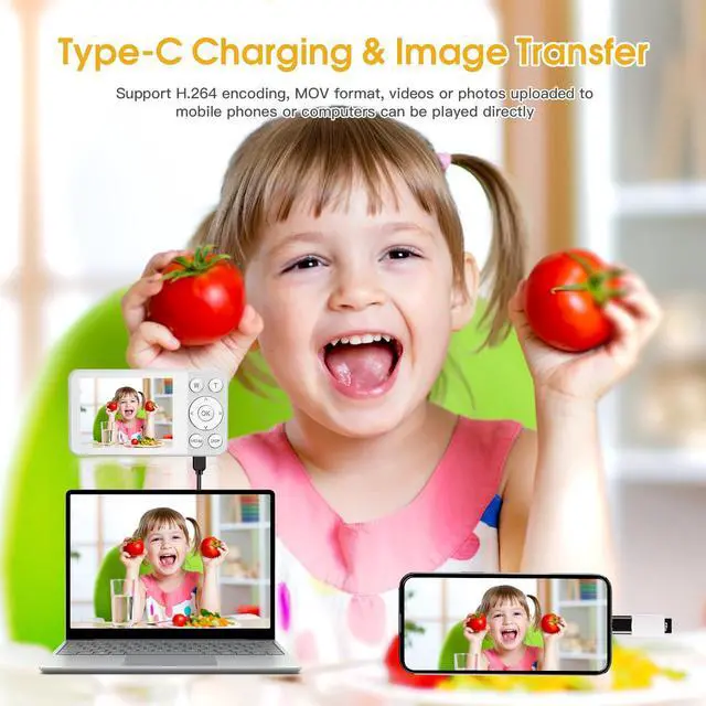 Alt view image 5 of 7 - 4K Digital Camera for Teens, FHD 64MP Digital Camera for Kids with 64GB SD Card, 18X Digital Zoom Cameras for Photography, Point and Shoot Video Camera for Kids, White