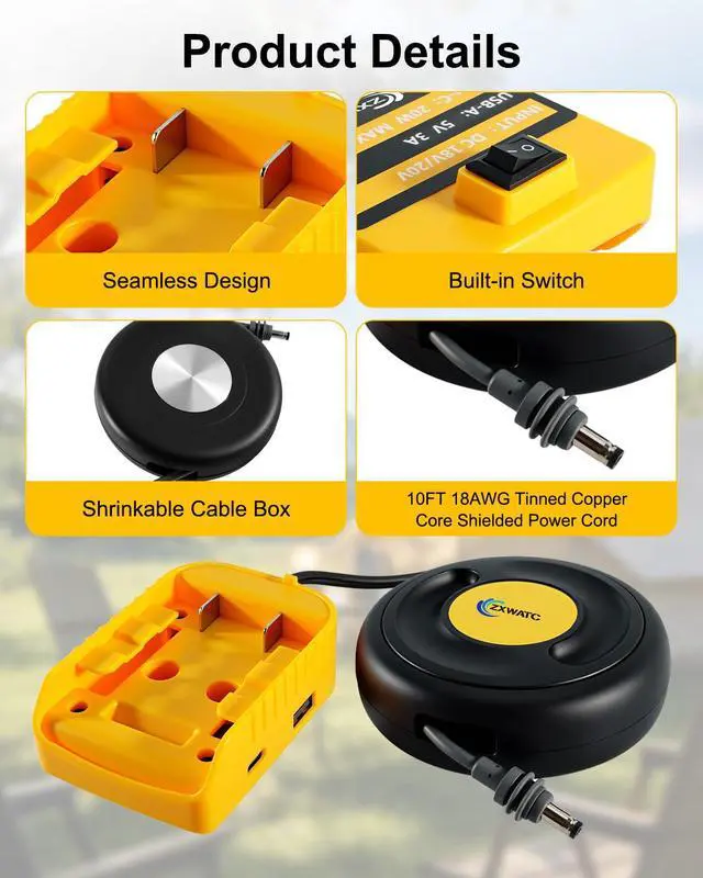 Alt view image 6 of 6 - Starlink Mini Battery Adapter Compatible with DeWalt 20V Battery Kit | Low-Voltage Protection, USB & Type-C Fast Charging, 10FT Heavy-Duty Cable, Portable Off-Grid Power, Storage Box Included