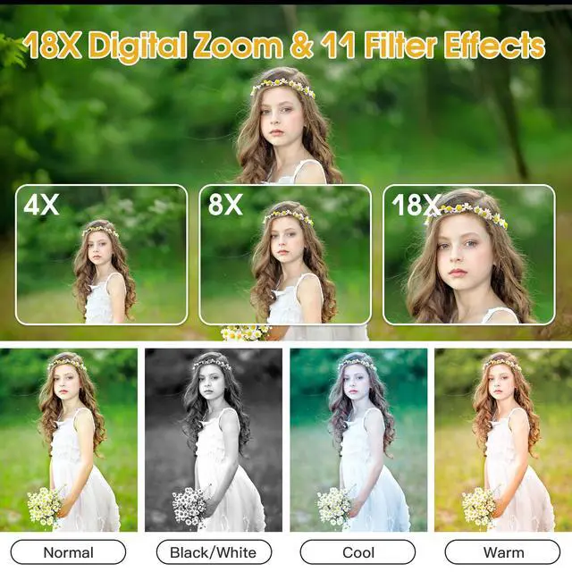 Alt view image 7 of 7 - 4K Digital Camera for Teens, FHD 64MP Digital Camera for Kids with 64GB SD Card, 18X Digital Zoom Cameras for Photography, Point and Shoot Video Camera for Kids, Pink