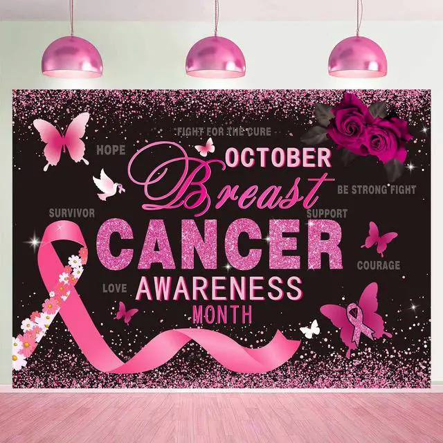 Alt view image 4 of 7 - Breast Cancer Awareness Backdrop Pink Ribbon Love Hope Background | 8X6FT October Breast Cancer Prevention Banner, Pink Ribbon Banner,Breast Cancer Charity Fundraising Activities Photo Props