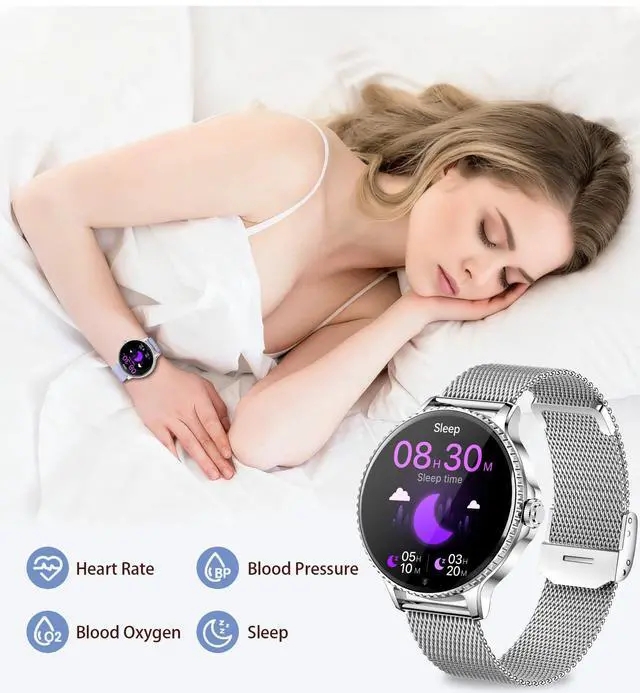 Alt view image 2 of 7 - Smart Watches Women,1.27'' Activity Trackers with Bluetooth Calls(Answer&Make) Heart Rate/Sleep/SpO2 Monitor Sport Modes Waterproof for iPhone/Android (Silver)