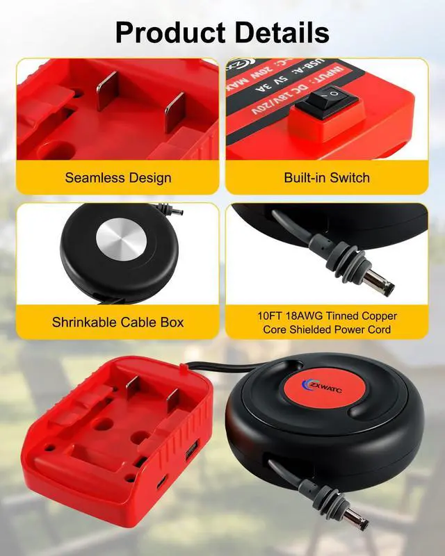 Alt view image 6 of 6 - Starlink Mini Battery Adapter Compatible with Milwaukee 18V Battery Kit | Low-Voltage Protection, USB & Type-C Fast Charging, 10FT Heavy-Duty Cable, Portable Off-Grid Power, Storage Box Included