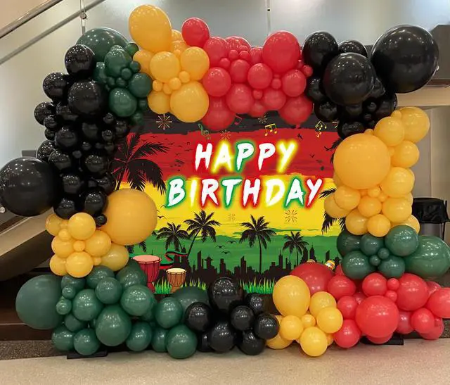 Alt view image 3 of 7 - Reggae Happy Birthday Backdrop 8x6FT Jamaican Rastafari Palm Tree Reggae Party Decorations Background Summer Music Themed Birthday Party Decorations Supplies Photo Props