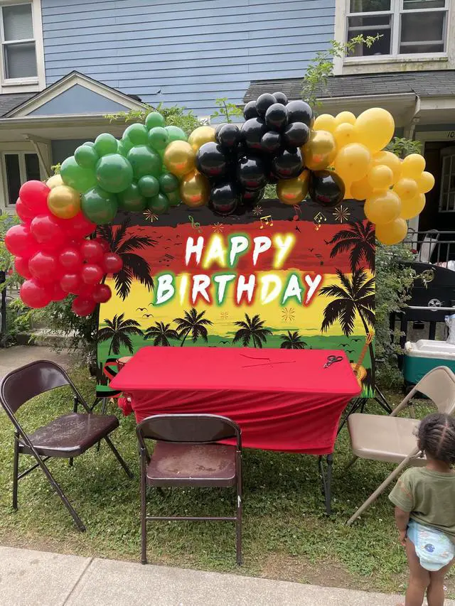 Alt view image 4 of 7 - Reggae Happy Birthday Backdrop 8x6FT Jamaican Rastafari Palm Tree Reggae Party Decorations Background Summer Music Themed Birthday Party Decorations Supplies Photo Props
