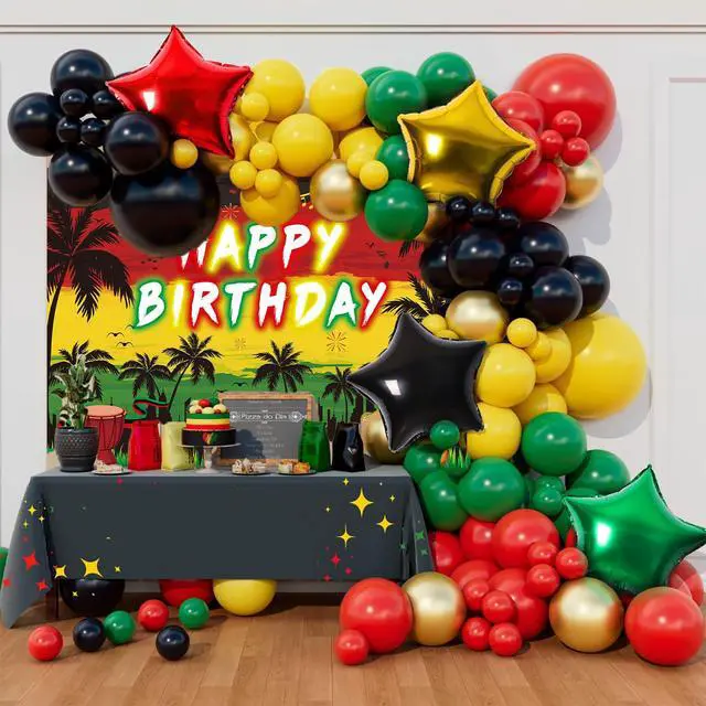 Alt view image 5 of 7 - Reggae Happy Birthday Backdrop 8x6FT Jamaican Rastafari Palm Tree Reggae Party Decorations Background Summer Music Themed Birthday Party Decorations Supplies Photo Props