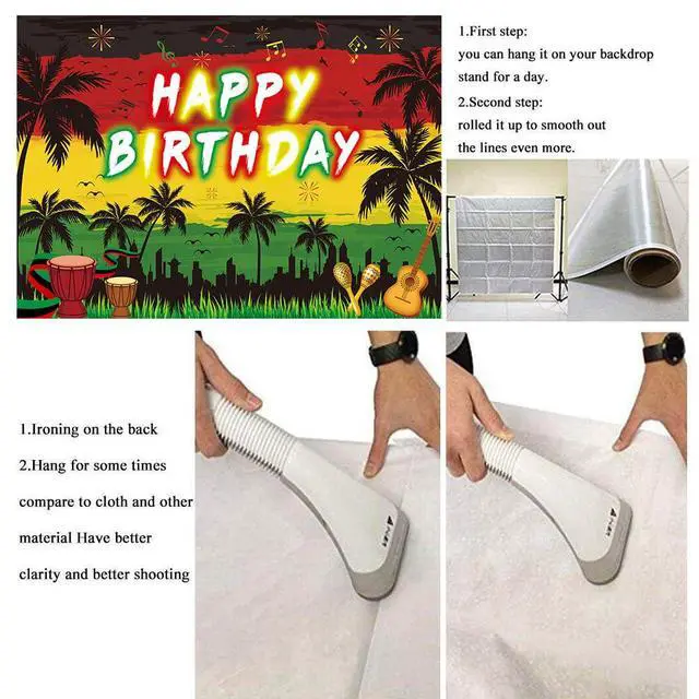 Alt view image 7 of 7 - Reggae Happy Birthday Backdrop 8x6FT Jamaican Rastafari Palm Tree Reggae Party Decorations Background Summer Music Themed Birthday Party Decorations Supplies Photo Props