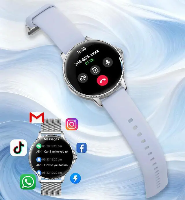 Alt view image 3 of 7 - Smart Watches Women,1.27'' Activity Trackers with Bluetooth Calls(Answer&Make) Heart Rate/Sleep/SpO2 Monitor Sport Modes Waterproof for iPhone/Android (Silver)