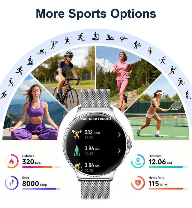 Alt view image 4 of 7 - Smart Watches Women,1.27'' Activity Trackers with Bluetooth Calls(Answer&Make) Heart Rate/Sleep/SpO2 Monitor Sport Modes Waterproof for iPhone/Android (Silver)