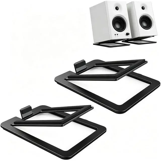 Main image of Desktop Sound Stand Base, Black, 2PCS/A Pair | Carbon Steel Material, Shock Absorption, Improved Sound Quality, Tilted Design, For PC, Studio & Bookshelf Speakers