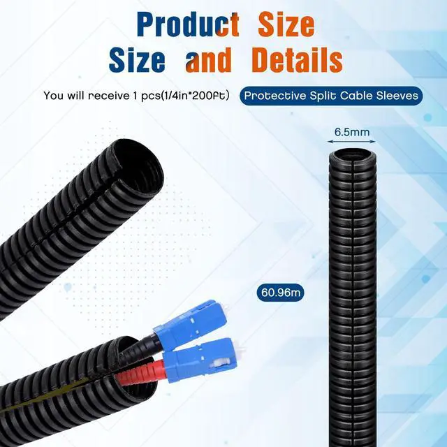 Alt view image 2 of 6 - Split Wire Loom 1/4" X 200 Ft,Black Cable Sleeve | Flexible Slit Conduit Tubing for Automotive Wire Covering,Protective Sleeves for Cable, Anti-Chew Pet Proof,Heat-Resistant