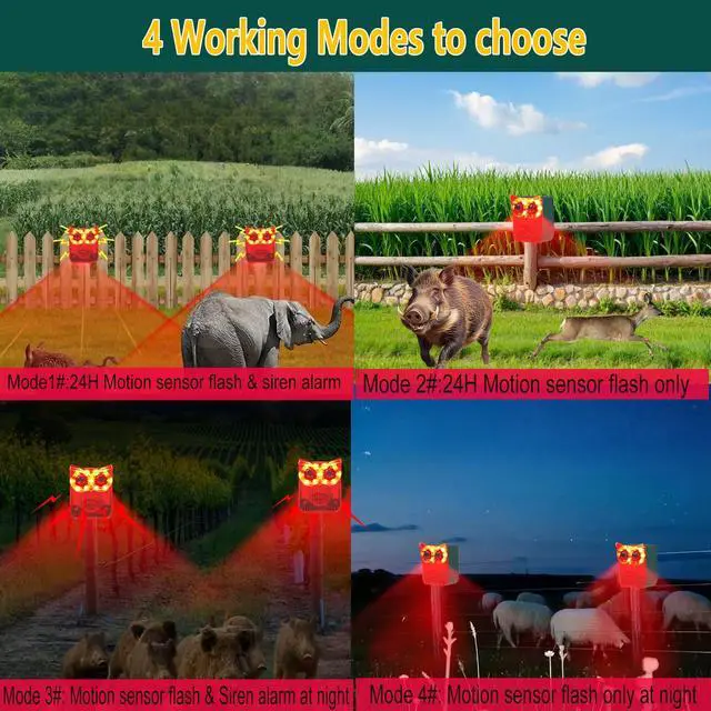 Alt view image 5 of 6 - Solar Outdoor Motion Sensor Alarm-13Sounds,129db Noise Maker Gunshot Dog Barking Sound,Led Flashig Warning Security Alert System Strobe Light for Garden Farm Yard Orchard Barn (Red)