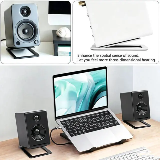 Alt view image 6 of 6 - Desktop Sound Stand Base, Black, 2PCS/A Pair | Carbon Steel Material, Shock Absorption, Improved Sound Quality, Tilted Design, For PC, Studio & Bookshelf Speakers