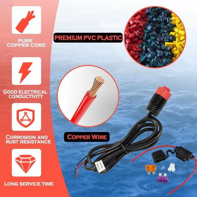 Alt view image 3 of 7 - 000-14041-001 Power Cord Cable Replacement,Compatiable with Lowrance HDS/Elite FS/Elite Ti2/Hook,3 Foot, 2-Wire Power Only