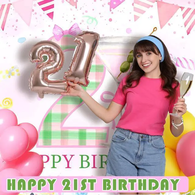 Alt view image 2 of 7 - 6 x 3.6 ft Happy 21st Birthday Decorations Pink Martini Theme Happy Birthday Backdrop Banner a Tini Bit Sign Poster Party Photo Props for Her Woman