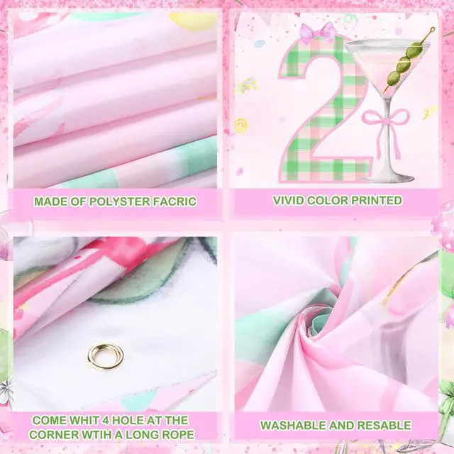 Alt view image 4 of 7 - 6 x 3.6 ft Happy 21st Birthday Decorations Pink Martini Theme Happy Birthday Backdrop Banner a Tini Bit Sign Poster Party Photo Props for Her Woman