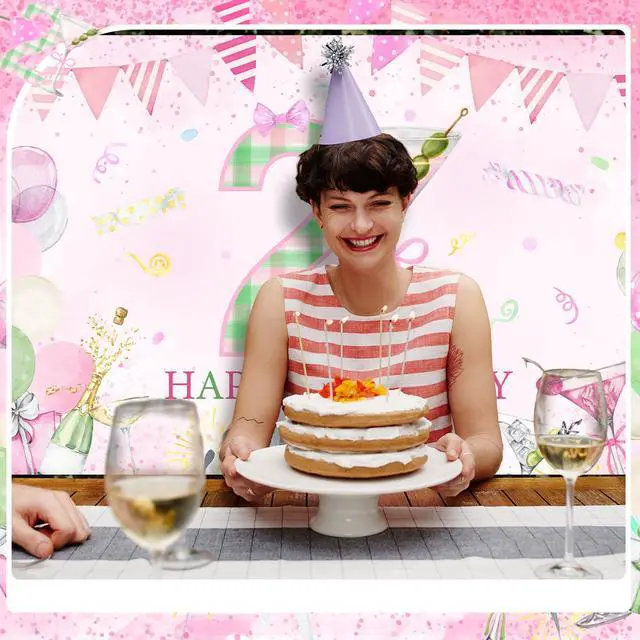 Alt view image 5 of 7 - 6 x 3.6 ft Happy 21st Birthday Decorations Pink Martini Theme Happy Birthday Backdrop Banner a Tini Bit Sign Poster Party Photo Props for Her Woman