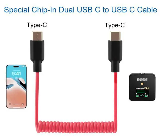 Alt view image 2 of 5 - Audio Adapter Cable SC16 SC22 USB C to USB C for Rode Wireless GO II, ME, Pro Coiled Aux Cord Compatible with iPhone 16 15, McBook, PC, Laptop, Samsung Phones - 500mm