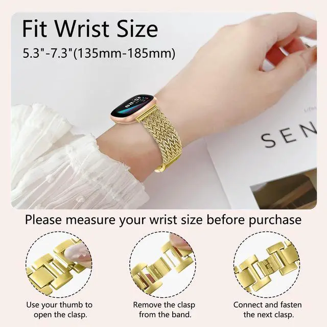 Alt view image 5 of 7 - Metal Band Compatible for Fitbit Versa 4/Sense 2/Versa 3/Sense, 22mm Dressy Stainless Steel Chain Strap Designer Wristband