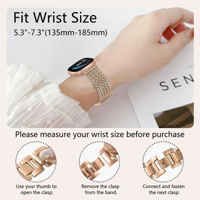 Alt view image 5 of 7 - Metal Band Compatible for Fitbit Versa 4/Sense 2/Versa 3/Sense, 22mm Dressy Stainless Steel Chain Strap Designer Wristband