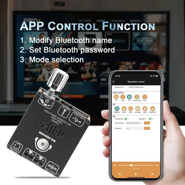 Alt view image 4 of 6 - C50HS Bluetooth Amplifier Board TPA3116D2 high Fidelity chip 12-24V DC Input, Supports USB Flash Memory, AUX, Bluetooth Multiple Input Modes