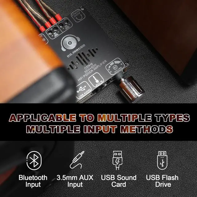 Alt view image 5 of 6 - C50HS Bluetooth Amplifier Board TPA3116D2 high Fidelity chip 12-24V DC Input, Supports USB Flash Memory, AUX, Bluetooth Multiple Input Modes