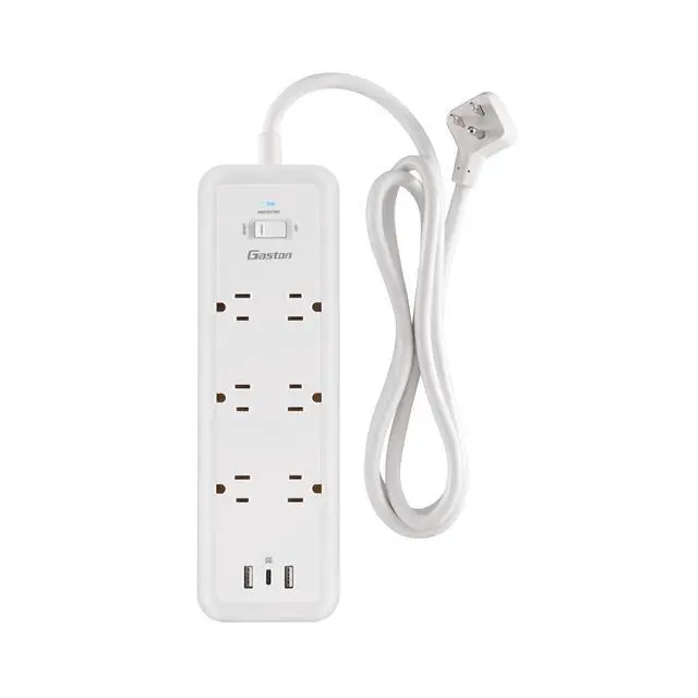 Main image of Gaston Surge Protector Power Strip - 5 Ft Plug Extension Cord, 6 Widely Outlets, 3 USB Ports(1 USB C), 1 Side Outlet Extender for Home Office, White, ETL Listed