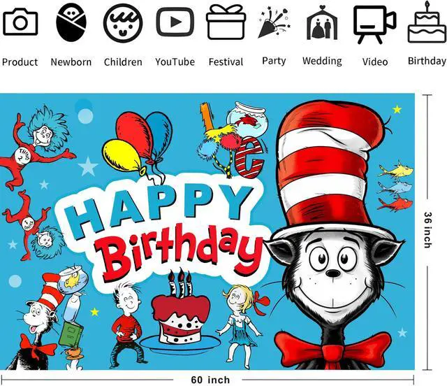 Alt view image 2 of 4 - Cartoon for Dr. Seuss Happy Birthday Backdrop Birthday Party Supplies Kawaii Background for Boys Girls Banner for Kids Party Decorations (5x3ft)