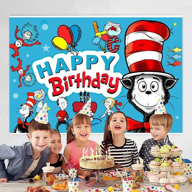 Alt view image 3 of 4 - Cartoon for Dr. Seuss Happy Birthday Backdrop Birthday Party Supplies Kawaii Background for Boys Girls Banner for Kids Party Decorations (5x3ft)