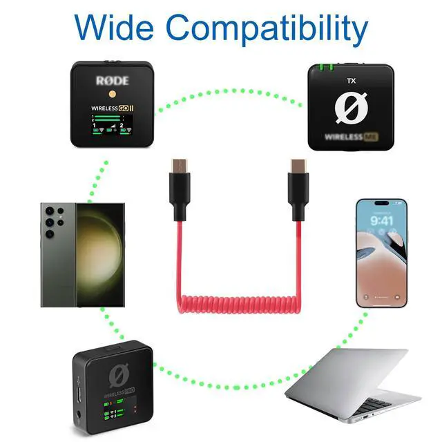 Alt view image 3 of 5 - Audio Adapter Cable SC16 SC22 USB C to USB C for Rode Wireless GO II, ME, Pro Coiled Aux Cord Compatible with iPhone 16 15, McBook, PC, Laptop, Samsung Phones - 500mm
