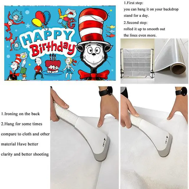 Alt view image 4 of 4 - Cartoon for Dr. Seuss Happy Birthday Backdrop Birthday Party Supplies Kawaii Background for Boys Girls Banner for Kids Party Decorations (5x3ft)