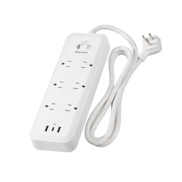Alt view image 2 of 7 - Gaston Surge Protector Power Strip - 5 Ft Plug Extension Cord, 6 Widely Outlets, 3 USB Ports(1 USB C), 1 Side Outlet Extender for Home Office, White, ETL Listed