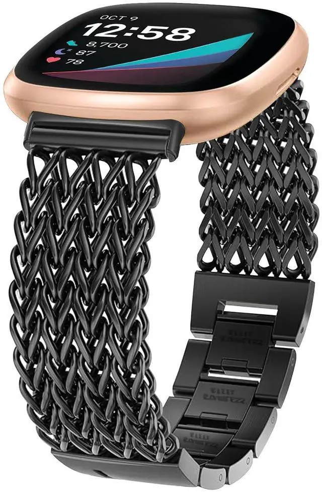 Main image of Metal Band Compatible for Fitbit Versa 4/Sense 2/Versa 3/Sense, 22mm Dressy Stainless Steel Chain Strap Designer Wristband