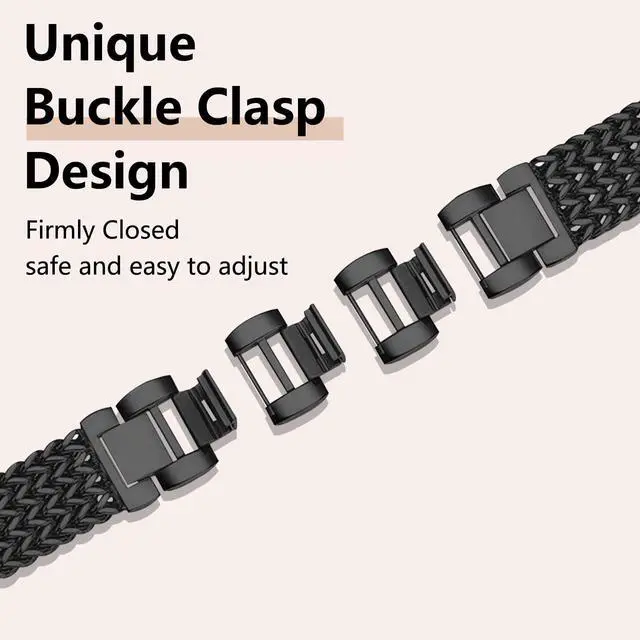Alt view image 4 of 7 - Metal Band Compatible for Fitbit Versa 4/Sense 2/Versa 3/Sense, 22mm Dressy Stainless Steel Chain Strap Designer Wristband