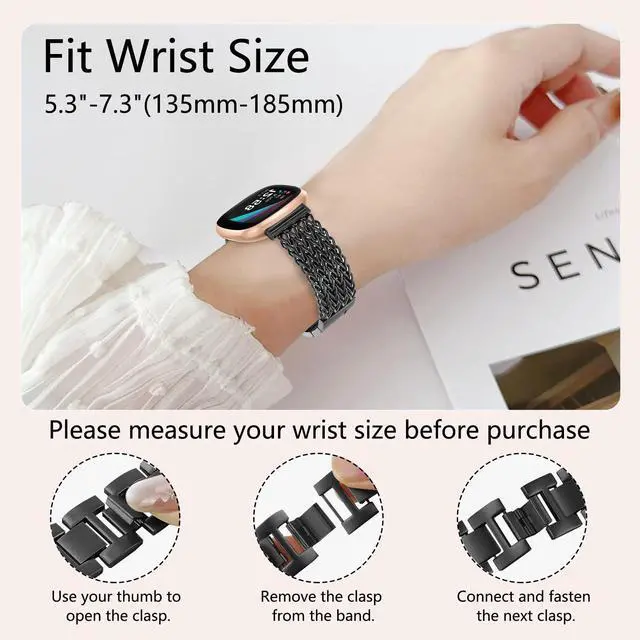 Alt view image 5 of 7 - Metal Band Compatible for Fitbit Versa 4/Sense 2/Versa 3/Sense, 22mm Dressy Stainless Steel Chain Strap Designer Wristband