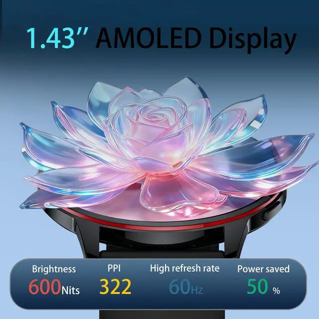 Alt view image 2 of 7 - Smart Watch for Men Women, 1.43 AMOLED HD Display Smartwatch IP68 Waterproof, Fitness Tracker Watch with 110+ Sports Modes/Sleep/Health Monitor, Smart Watches for Android iPhone (Black)