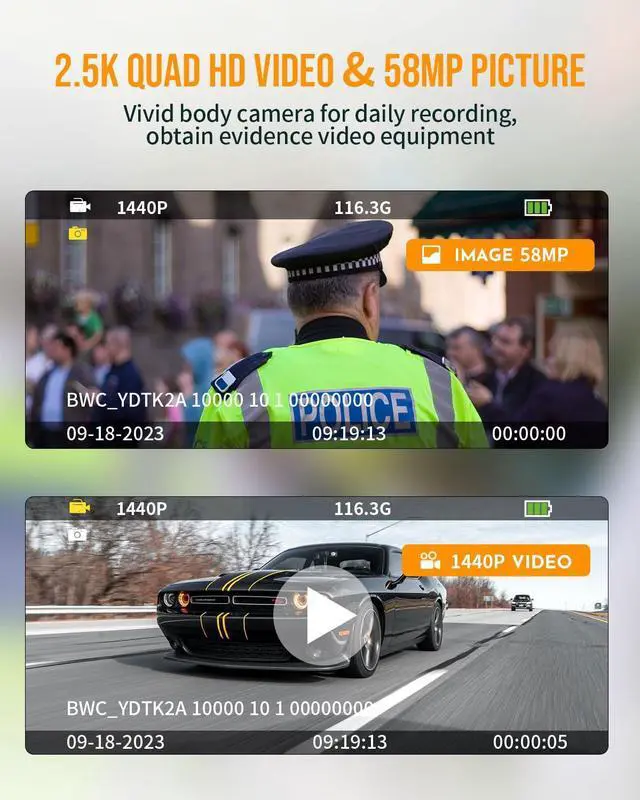 Alt view image 2 of 7 - 128GB Full HD 1440P Body Camera with Audio and Video Recording, Multifunctional with Night Vision,Loop Recording, Snapshot,3300mah Battery, Waterproof, Long time Recording