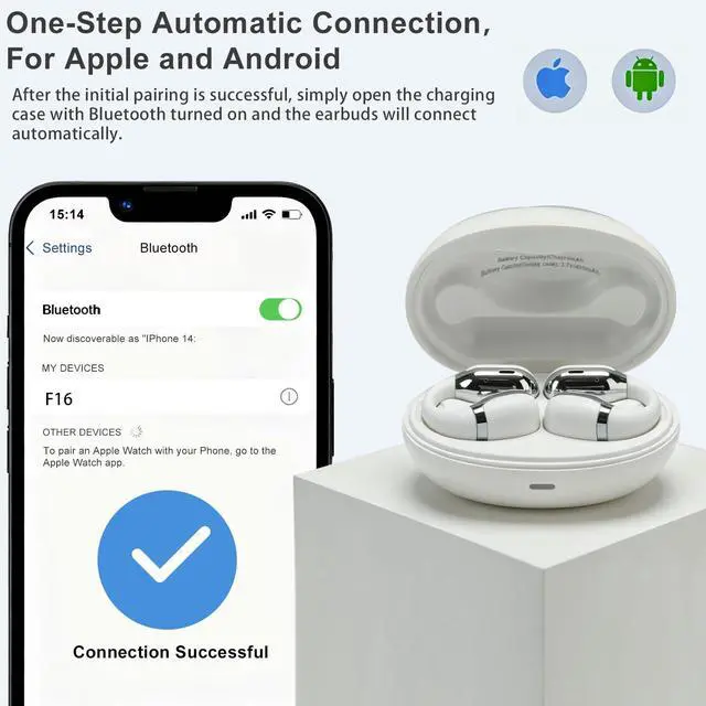 Alt view image 3 of 7 - Open Ear Clip-On Earbuds, Bluetooth 5.4 Wireless Headphones IP65 Waterproof Lightweight 16H Playtime Touch Control Earphones Comfort Design for Small Ears&Glasses