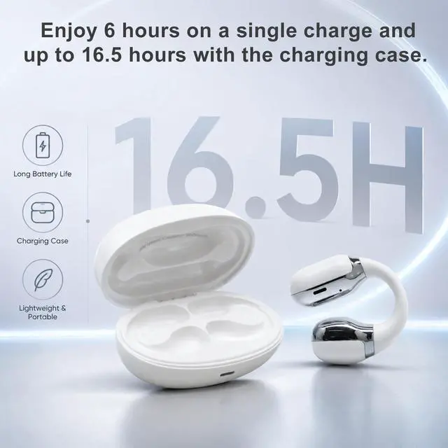 Alt view image 4 of 7 - Open Ear Clip-On Earbuds, Bluetooth 5.4 Wireless Headphones IP65 Waterproof Lightweight 16H Playtime Touch Control Earphones Comfort Design for Small Ears&Glasses