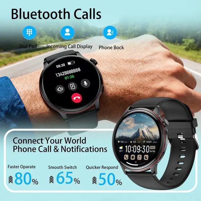 Alt view image 4 of 7 - Smart Watch for Men Women, 1.43 AMOLED HD Display Smartwatch IP68 Waterproof, Fitness Tracker Watch with 110+ Sports Modes/Sleep/Health Monitor, Smart Watches for Android iPhone (Black)