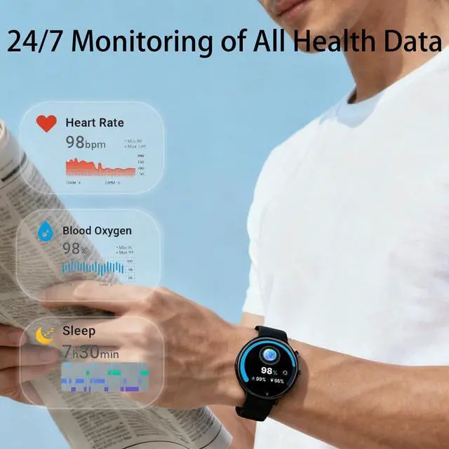 Alt view image 6 of 7 - Smart Watch for Men Women, 1.43 AMOLED HD Display Smartwatch IP68 Waterproof, Fitness Tracker Watch with 110+ Sports Modes/Sleep/Health Monitor, Smart Watches for Android iPhone (Black)