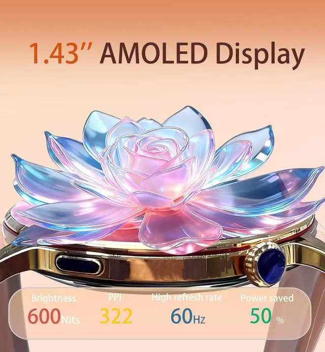 Alt view image 2 of 7 - Smart Watch for Men Women, 1.43 AMOLED HD Display Smartwatch IP68 Waterproof, Fitness Tracker Watch with 110+ Sports Modes/Sleep/Health Monitor, Smart Watches for Android iPhone (Pink)