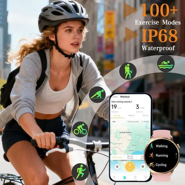 Alt view image 3 of 7 - Smart Watch for Men Women, 1.43 AMOLED HD Display Smartwatch IP68 Waterproof, Fitness Tracker Watch with 110+ Sports Modes/Sleep/Health Monitor, Smart Watches for Android iPhone (Pink)