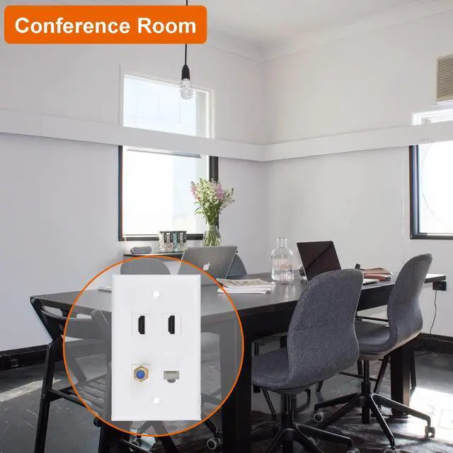 Alt view image 4 of 5 - Ethernet Coax HDMI Wall Plate, 1 Port Cat 6 RJ45, 1 Port TV Coax F Type and 2 Port HDMI Keystone Wall Plate