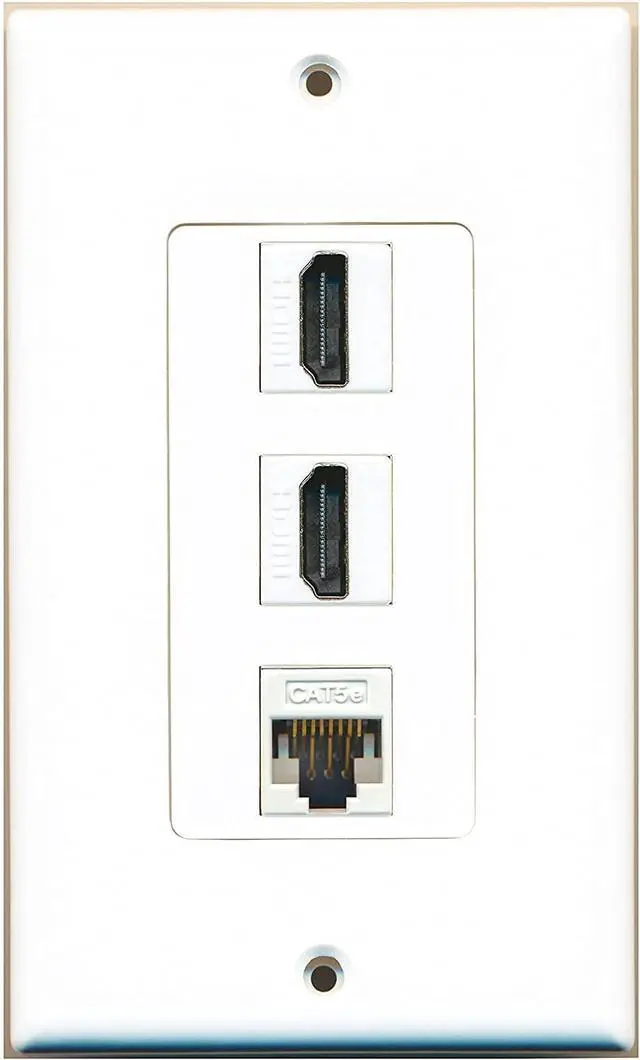 Main image of 2 HDMI and 1 Cat5e White Ethernet Port Wall Plate Decorative - White
