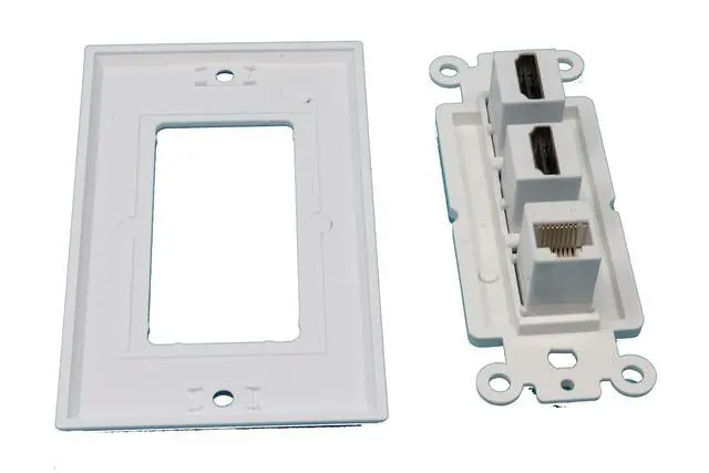 Alt view image 3 of 5 - 2 HDMI and 1 Cat5e White Ethernet Port Wall Plate Decorative - White