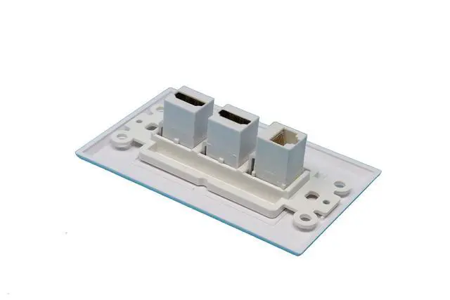 Alt view image 4 of 5 - 2 HDMI and 1 Cat5e White Ethernet Port Wall Plate Decorative - White
